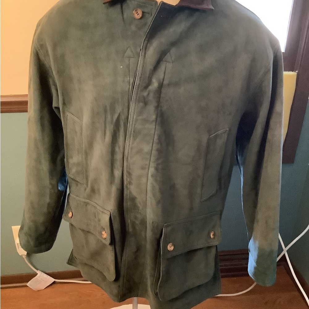 Willis & Geiger Vtg Leather Wool Reversible Field Jacket Green and Black L RARE!